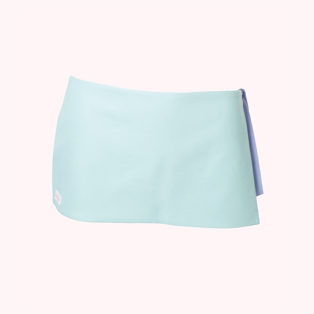 Opal Blue Eco-Leather Mini Wrap Skirt