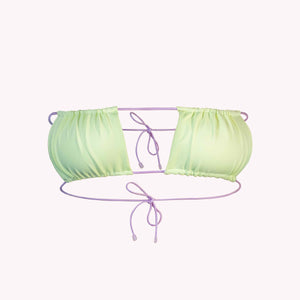 sherbet green gathered curtain bikini top